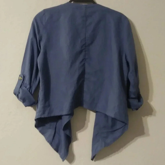 Dalia Linen/Cotton Blue Asymmetrical Open Jacket - Picture 4 of 5
